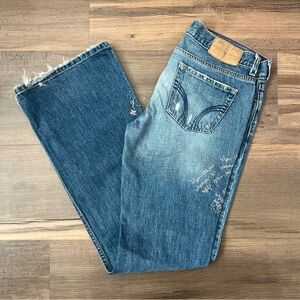 Vintage Y2K Hollister Low-Rise Distressed Embroidered/Beaded Flare Jeans Size 7
